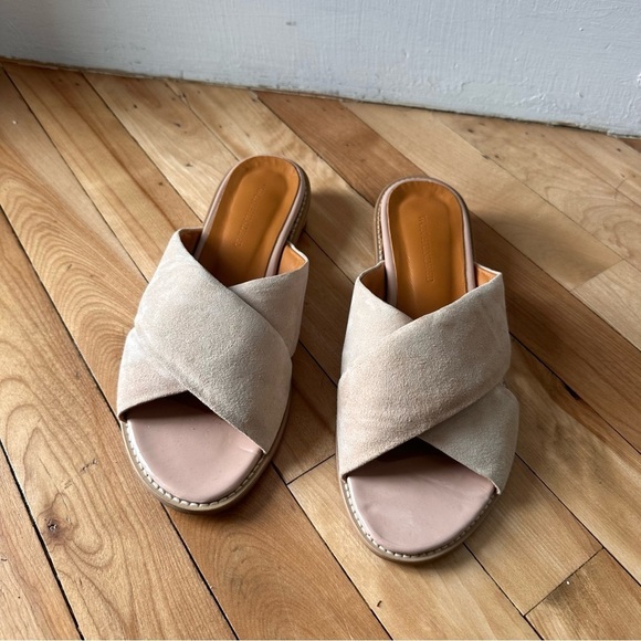 Won Hundred Penelope Nude Slide Sandals 38 Criss Cross Puffy Round circle heel - Picture 3 of 10